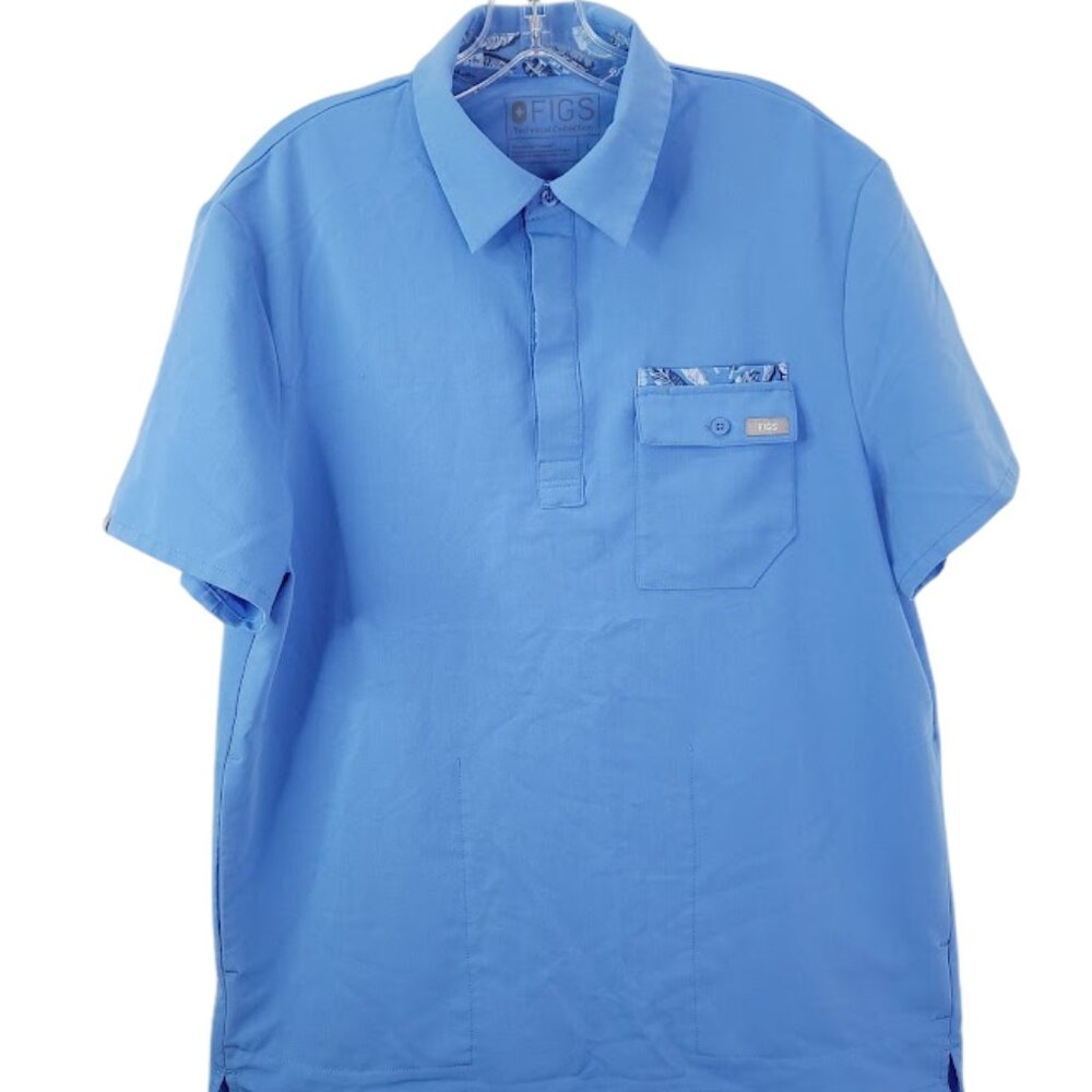 Figs Men's Blue‎ Short Sleeve Collared Casual Polo Shirt Size Large